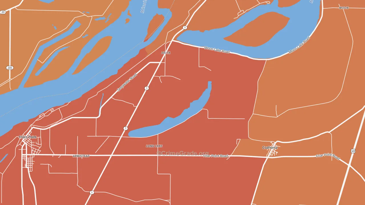 Long Lake, MS Map of Assault Rates