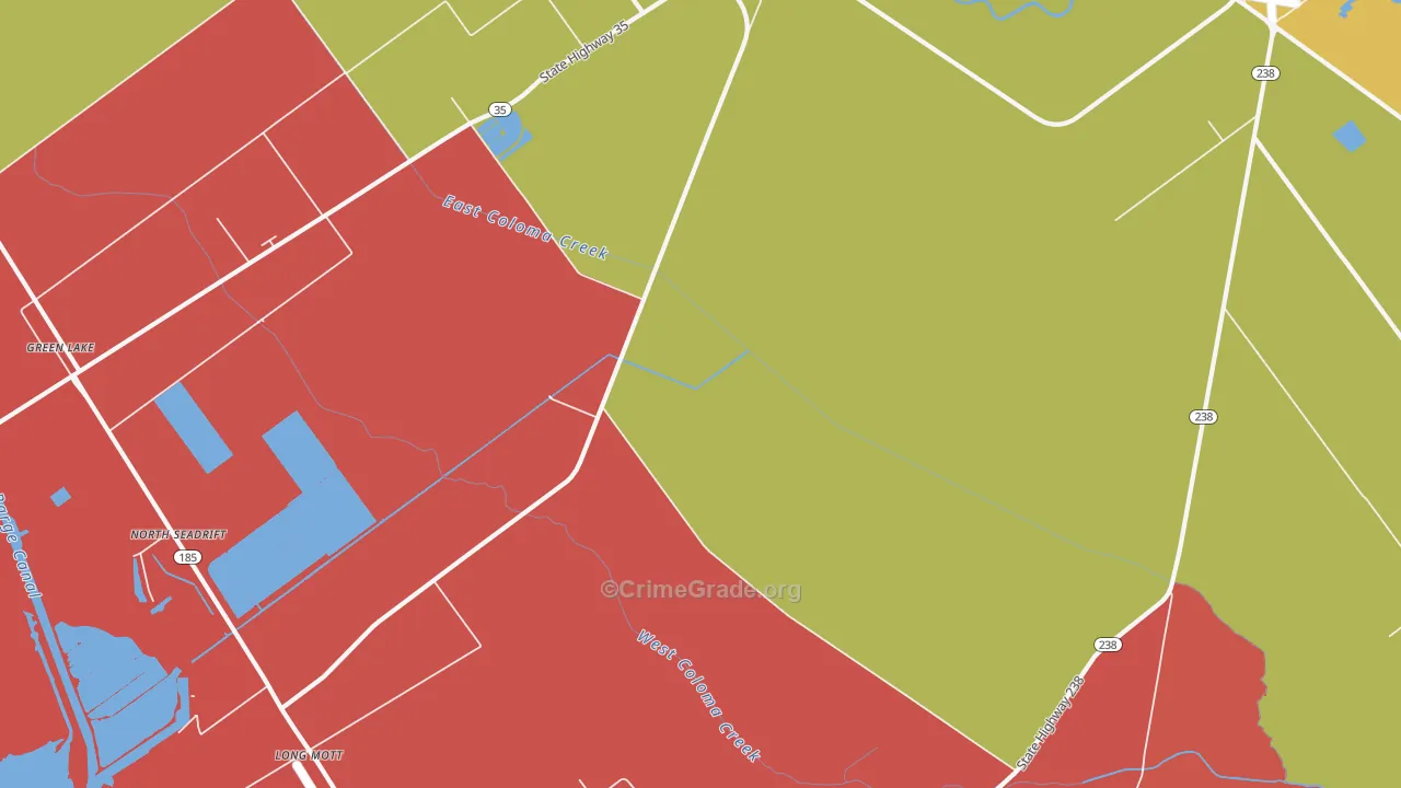 Long Mott, TX Map of Assault Rates
