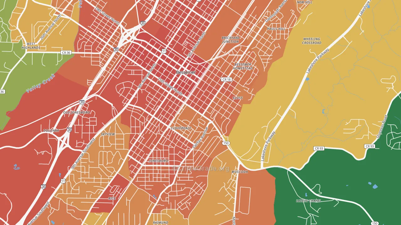 Longbrook Estates, Bessemer, AL Map of Assault Rates