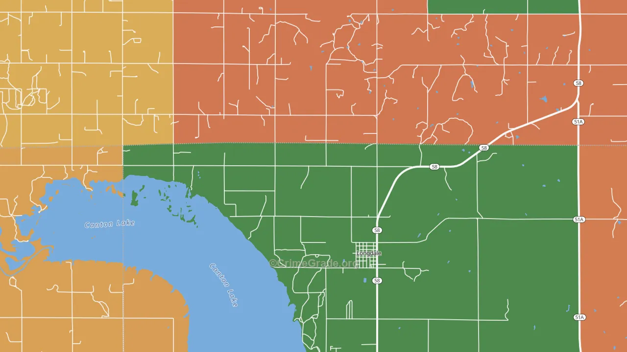 Longdale, OK Map of Assault Rates