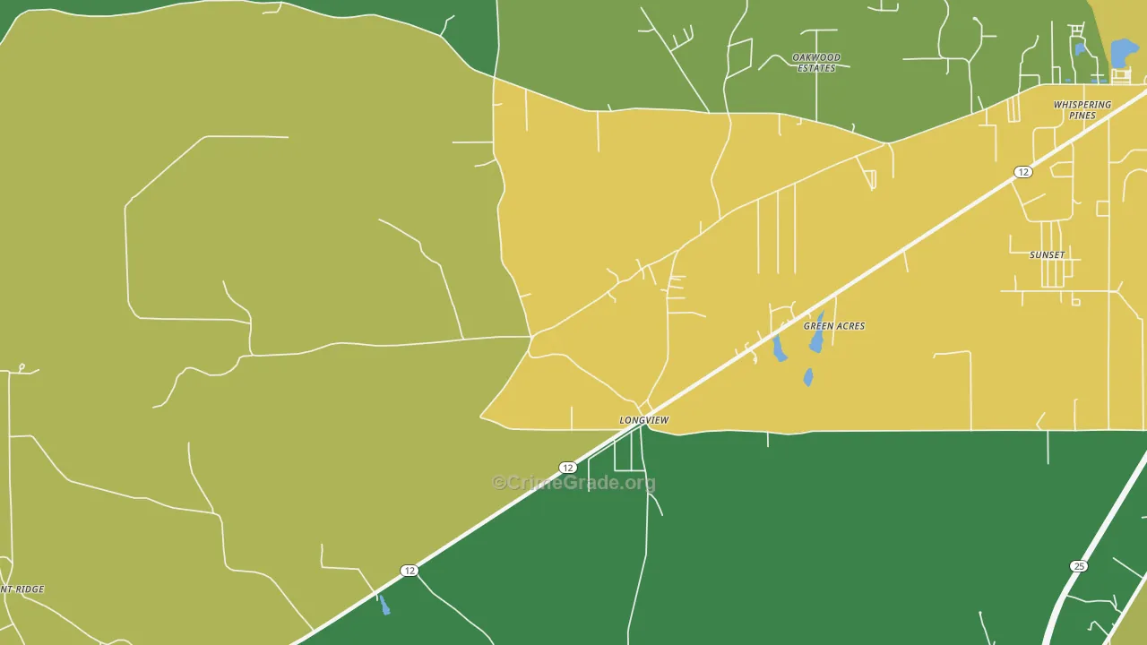Longview, MS Map of Assault Rates