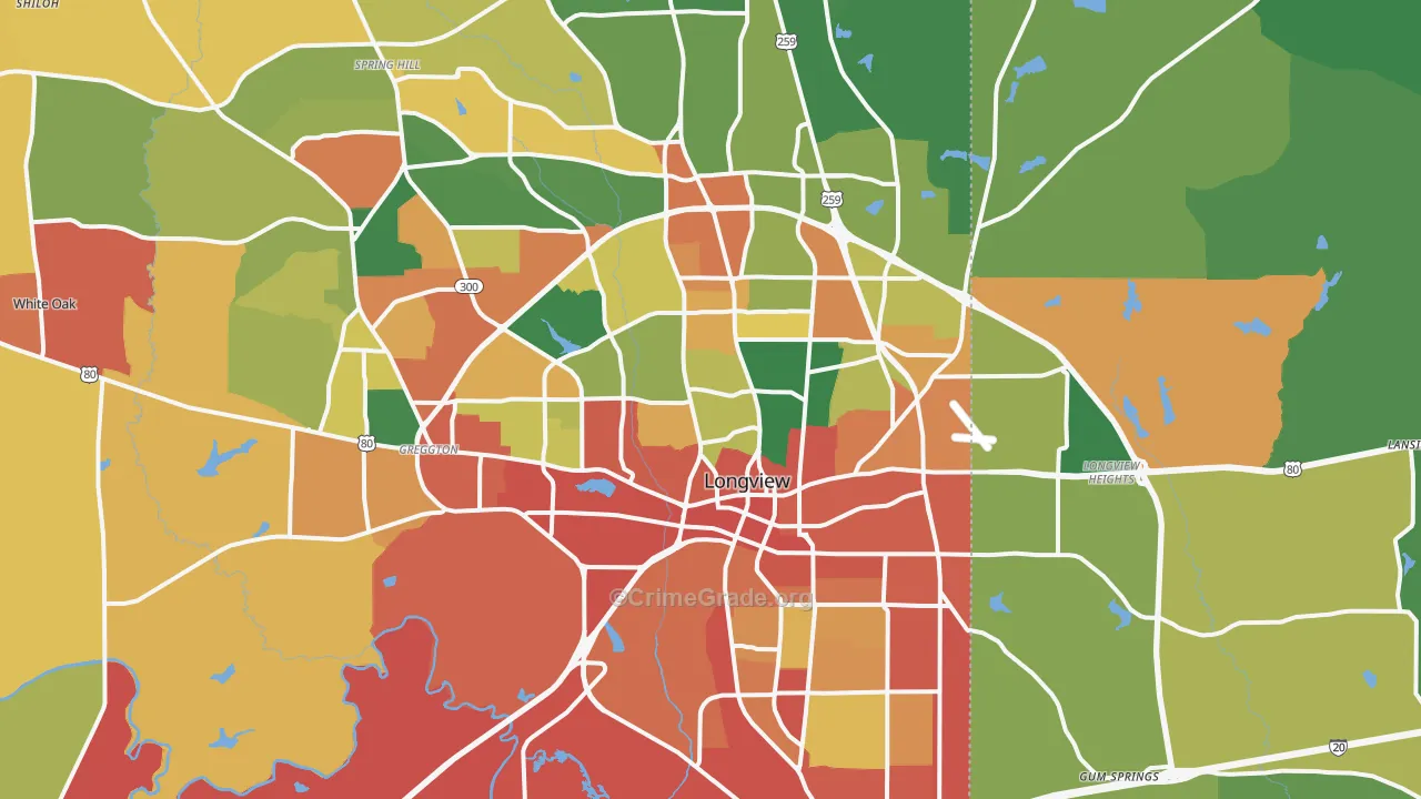 Longview, TX Map of Assault Rates