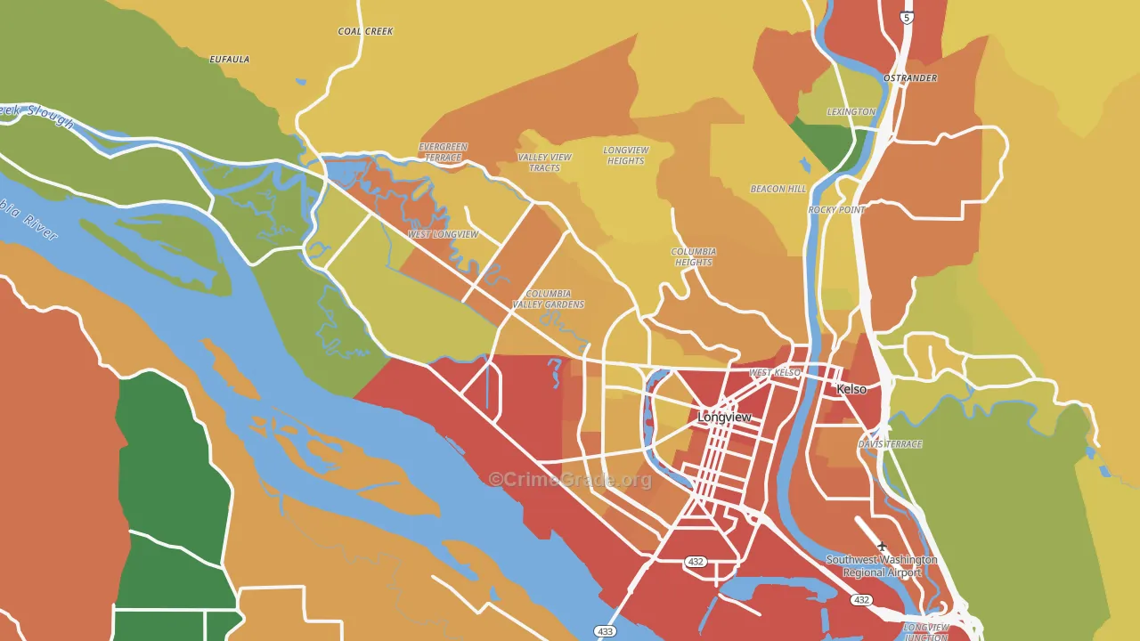 Longview, WA Map of Assault Rates