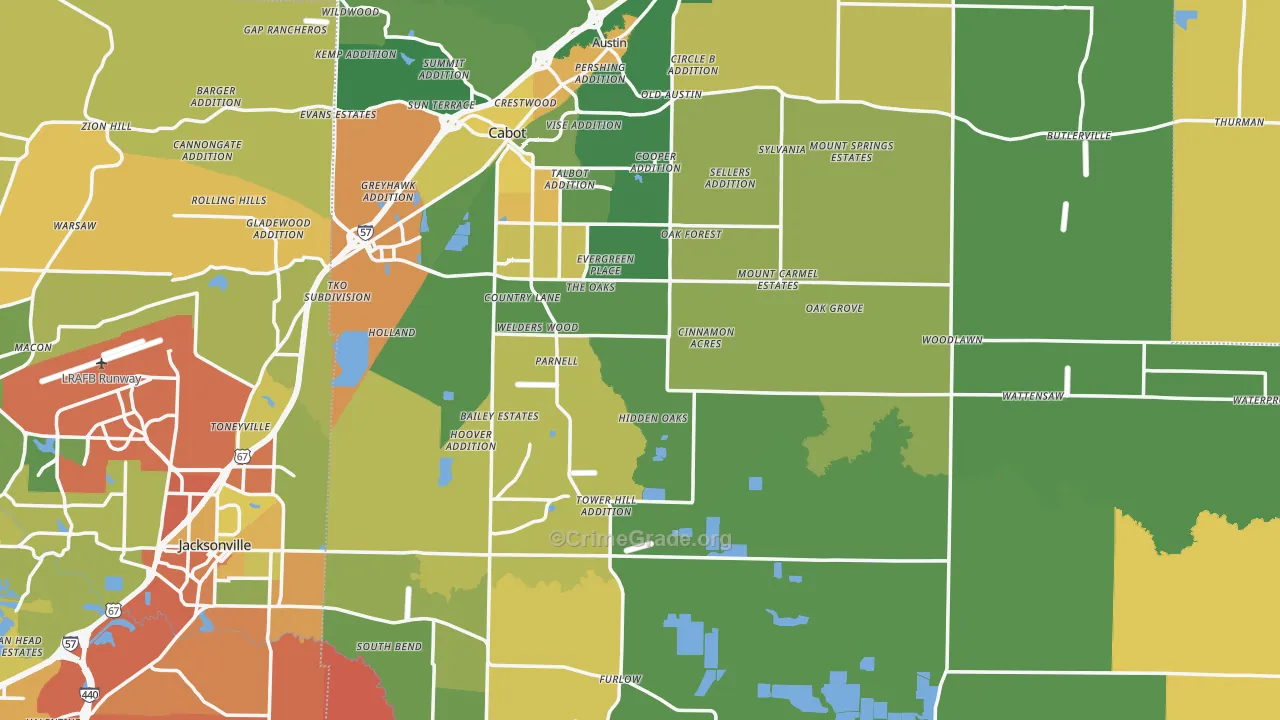 Lonoke County, AR Map of Assault Rates