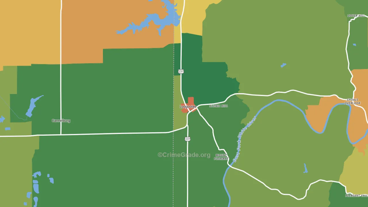Loogootee, IN Map of Assault Rates