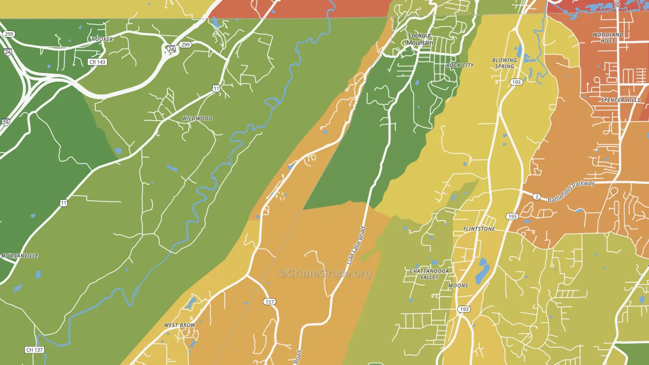 Lookout Mountain, GA Map of Assault Rates