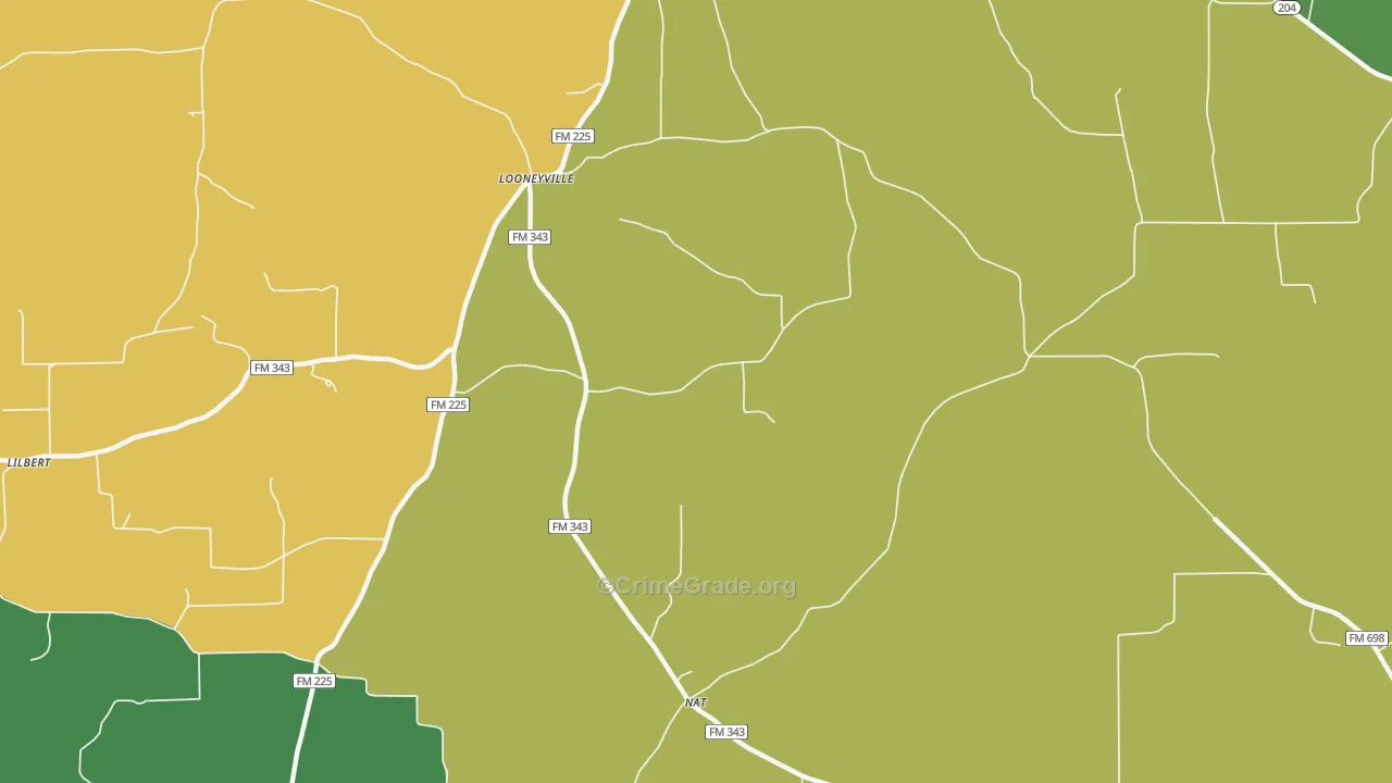 Looneyville, TX Map of Assault Rates