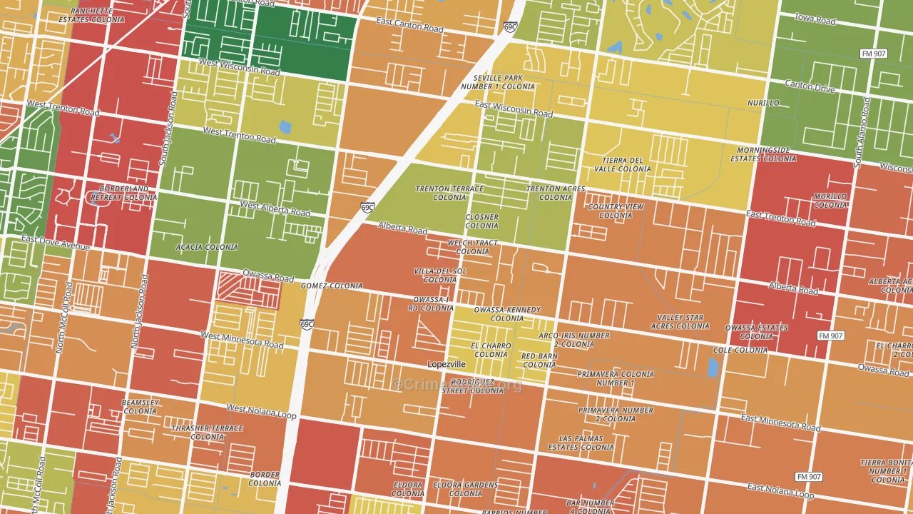 Lopezville, TX Map of Assault Rates