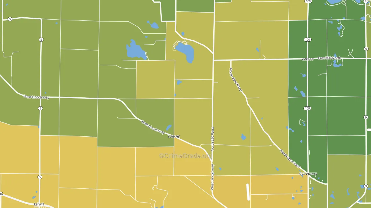 Lorane, IN Map of Assault Rates