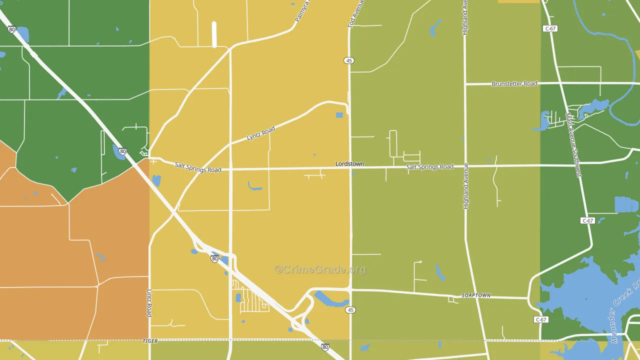 Lordstown, OH Map of Assault Rates