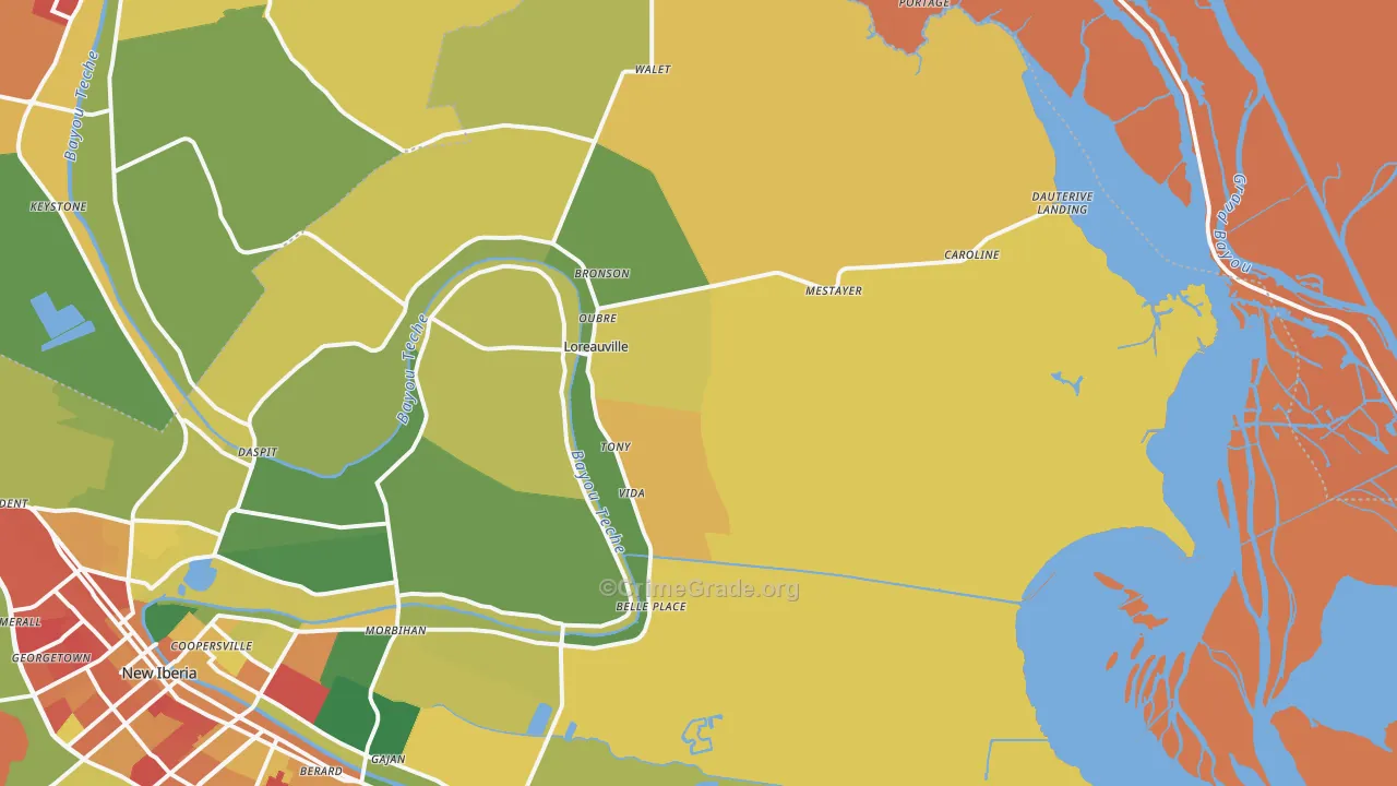 Loreauville, LA Map of Assault Rates