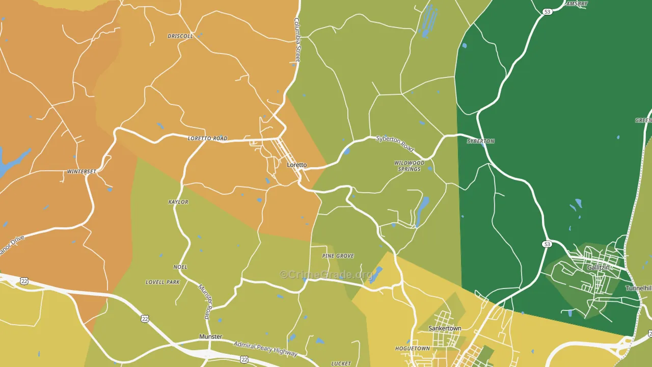 Loretto, PA Map of Assault Rates