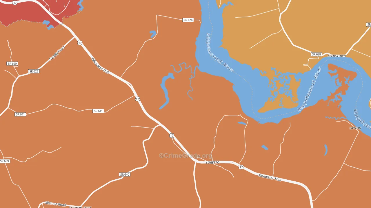 Loretto, VA Map of Assault Rates