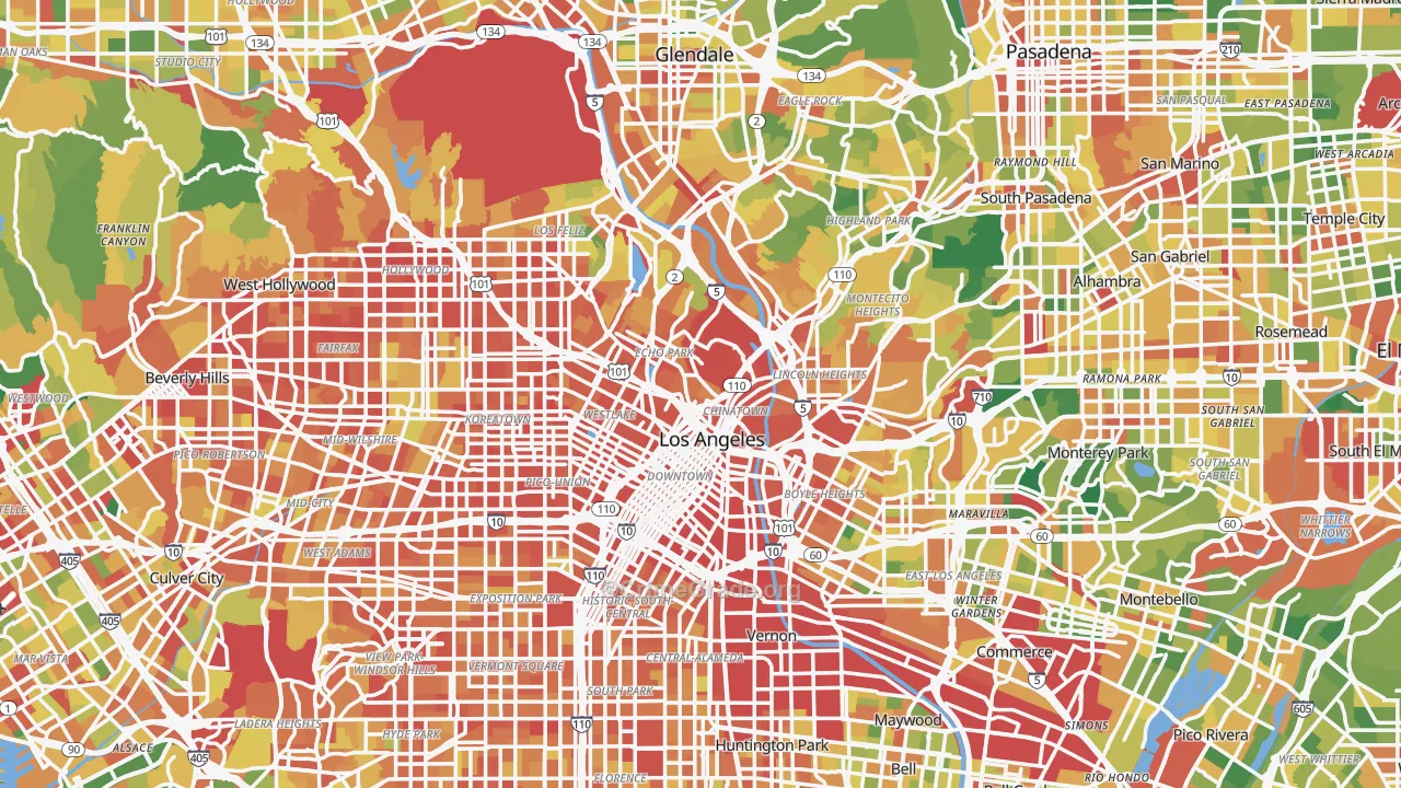 Los Angeles County, CA Map of Assault Rates