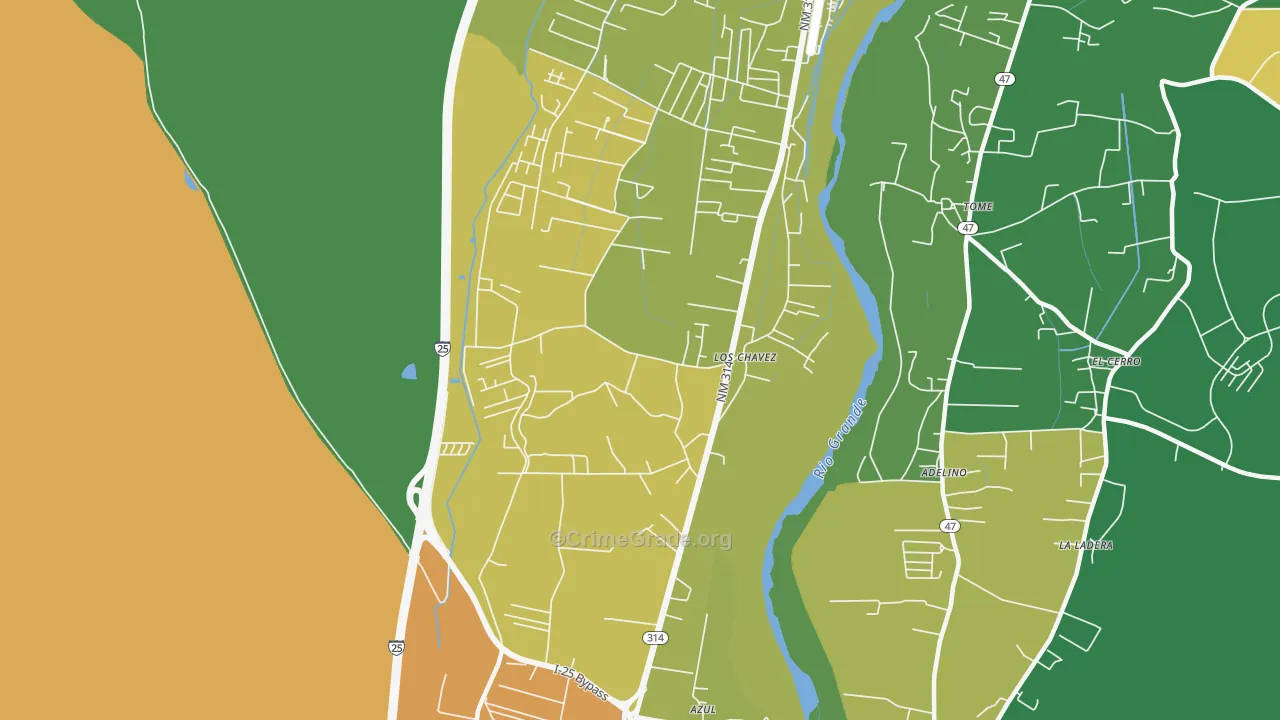 Los Chaves, NM Map of Assault Rates