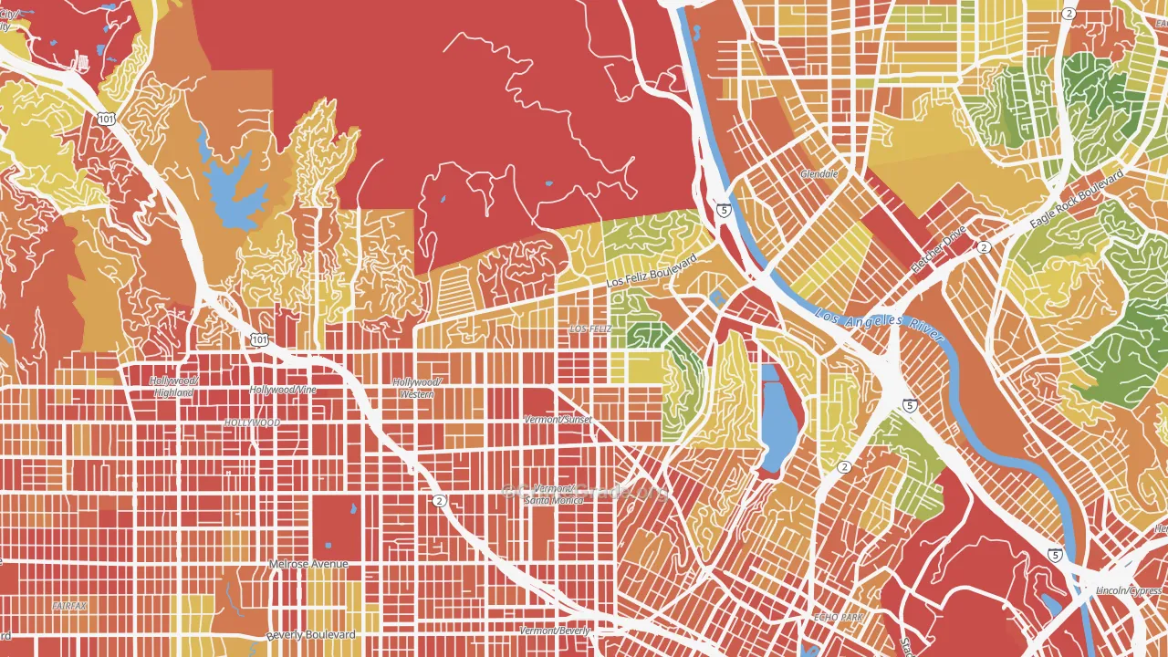 Los Feliz, Los Angeles, CA Map of Assault Rates