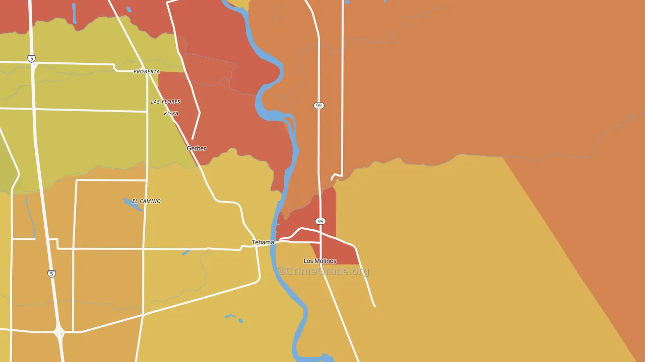 Los Molinos, CA Map of Assault Rates
