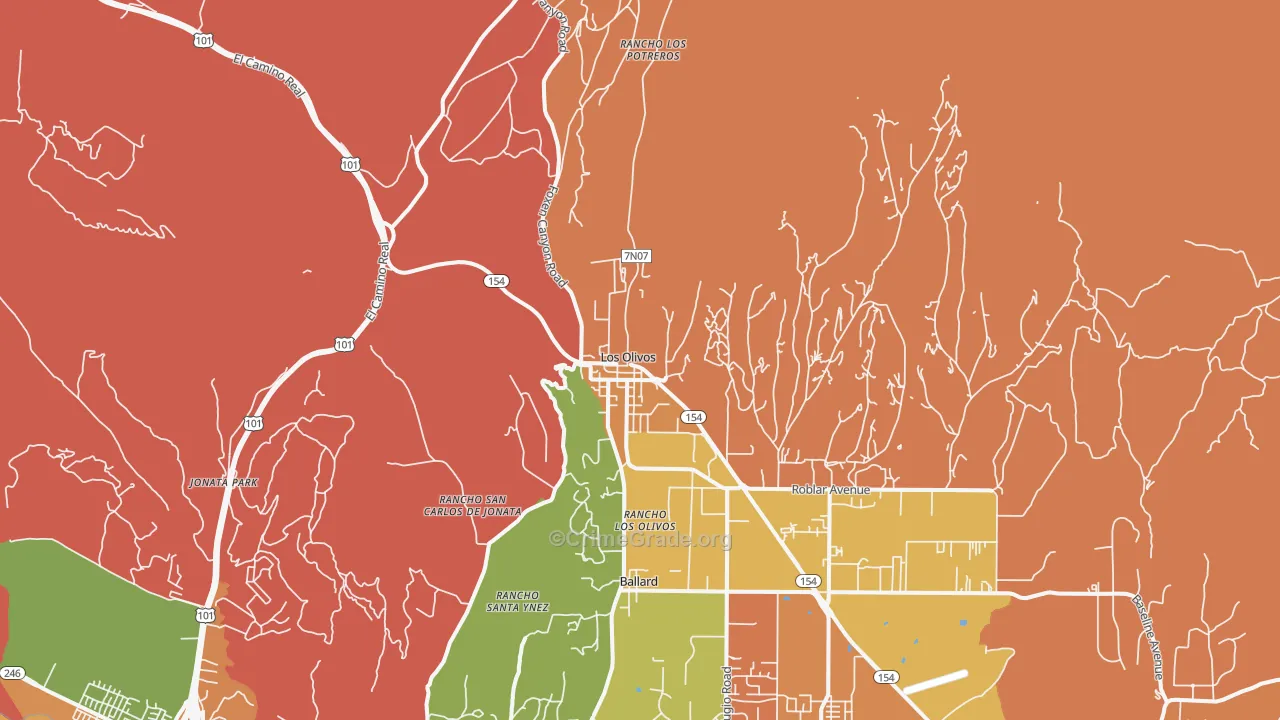 Los Olivos, CA Map of Assault Rates