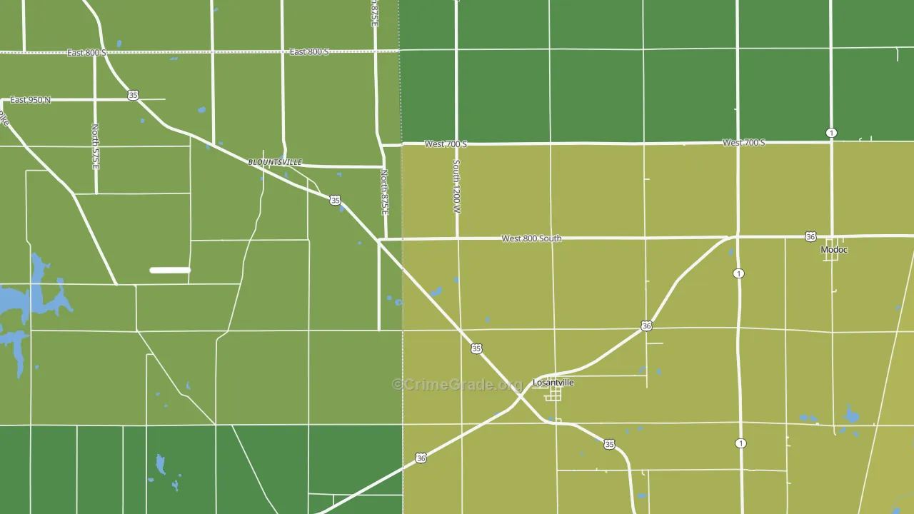 Losantville, IN Map of Assault Rates