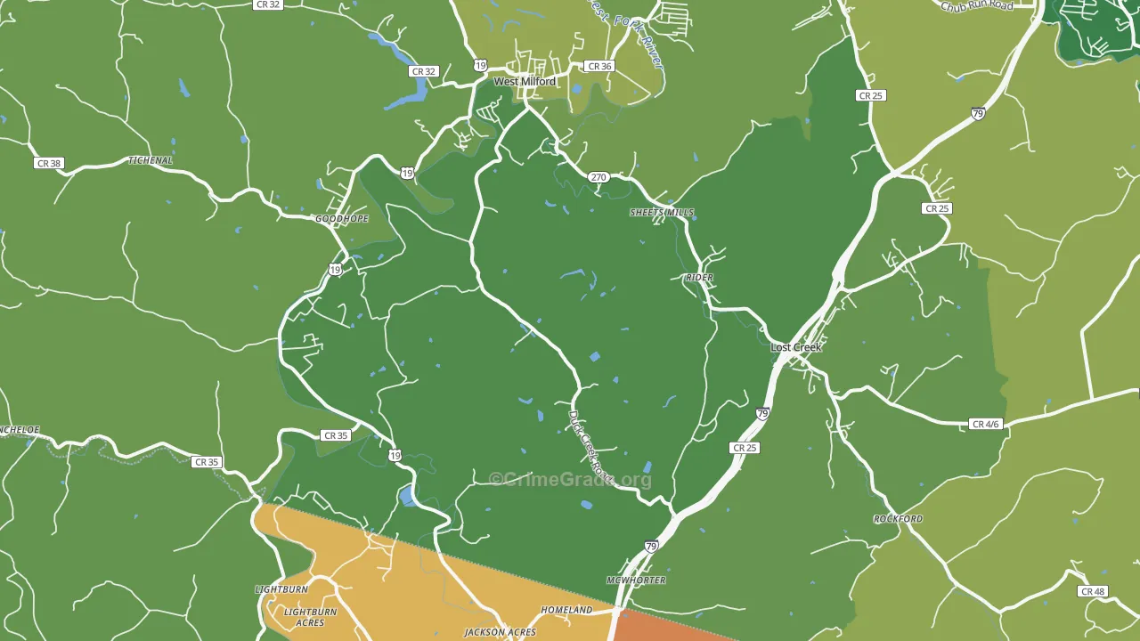 Lost Creek, WV Map of Assault Rates