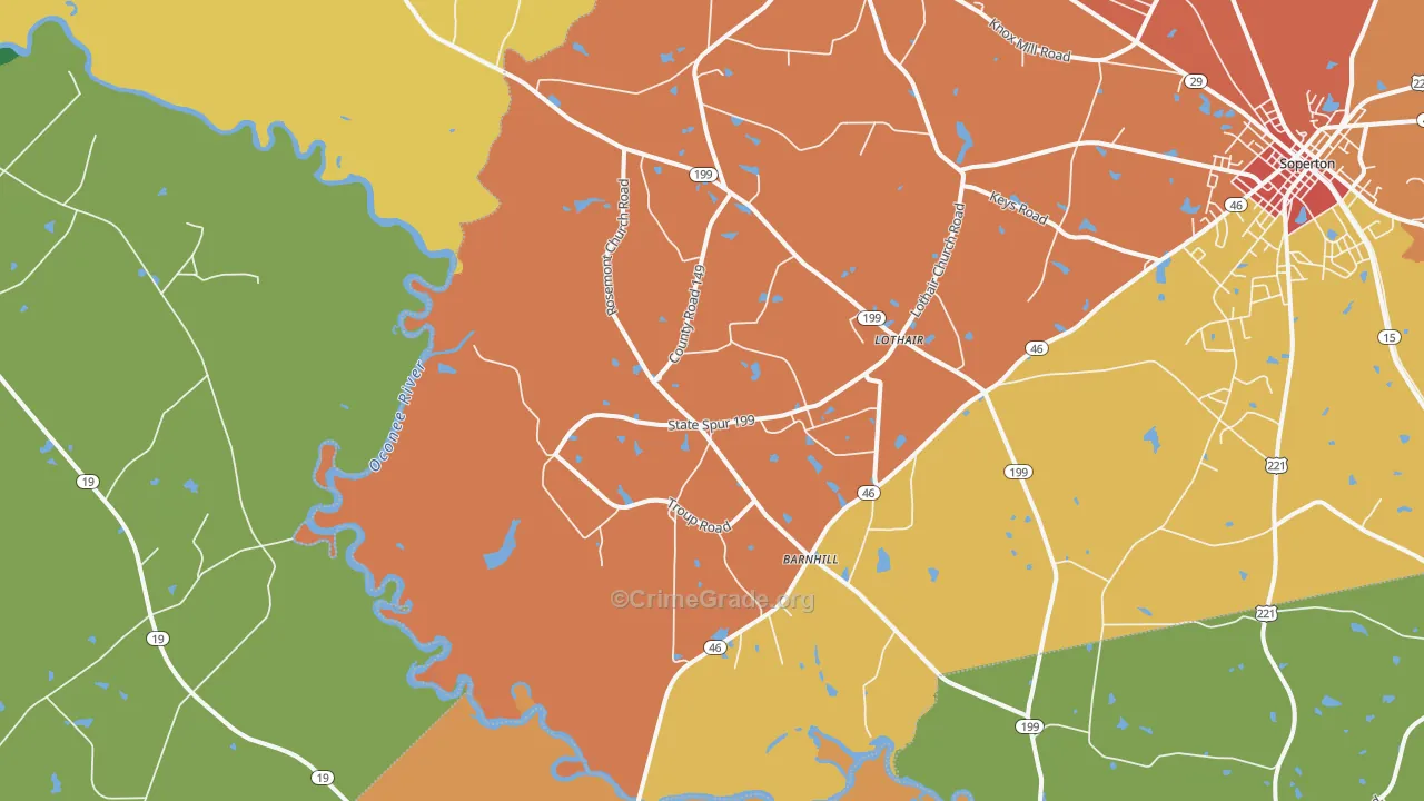 Lothair, GA Map of Assault Rates
