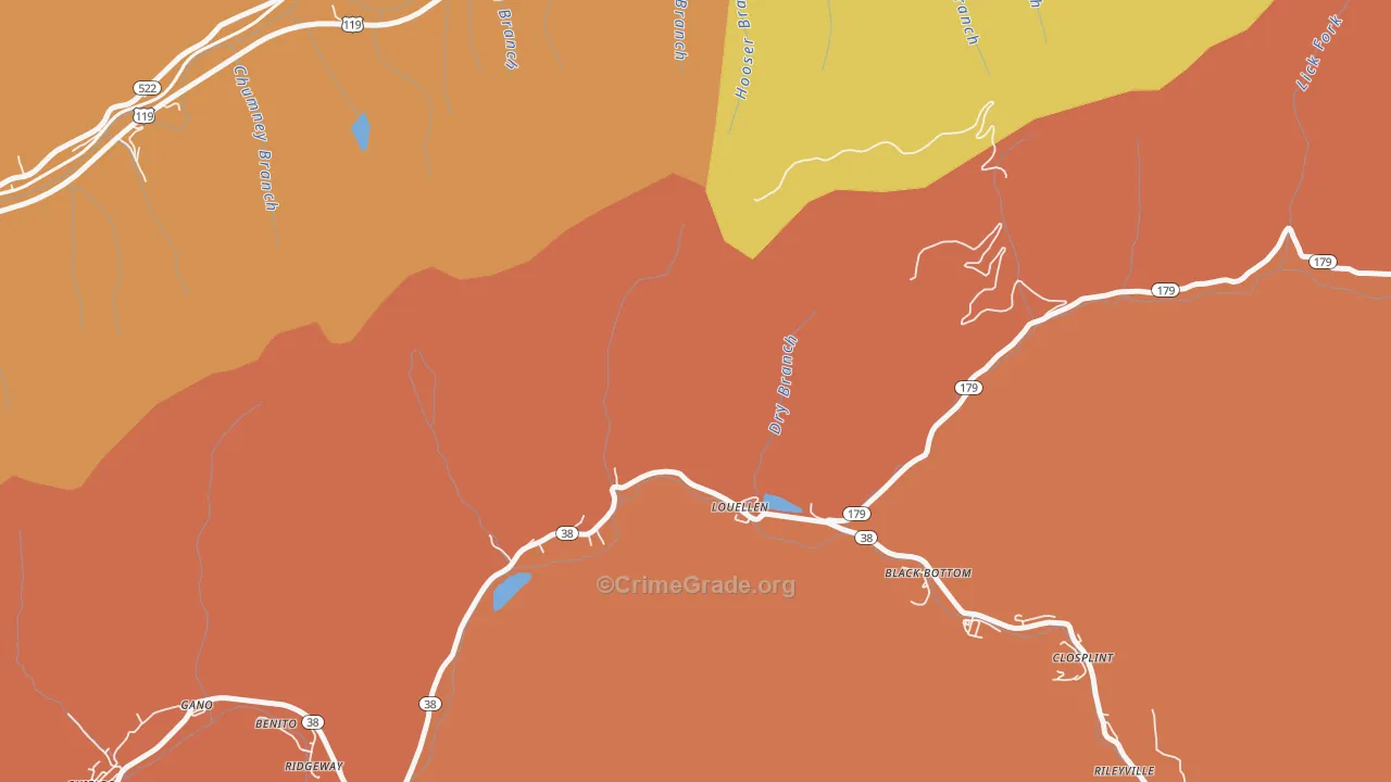 Louellen, KY Map of Assault Rates