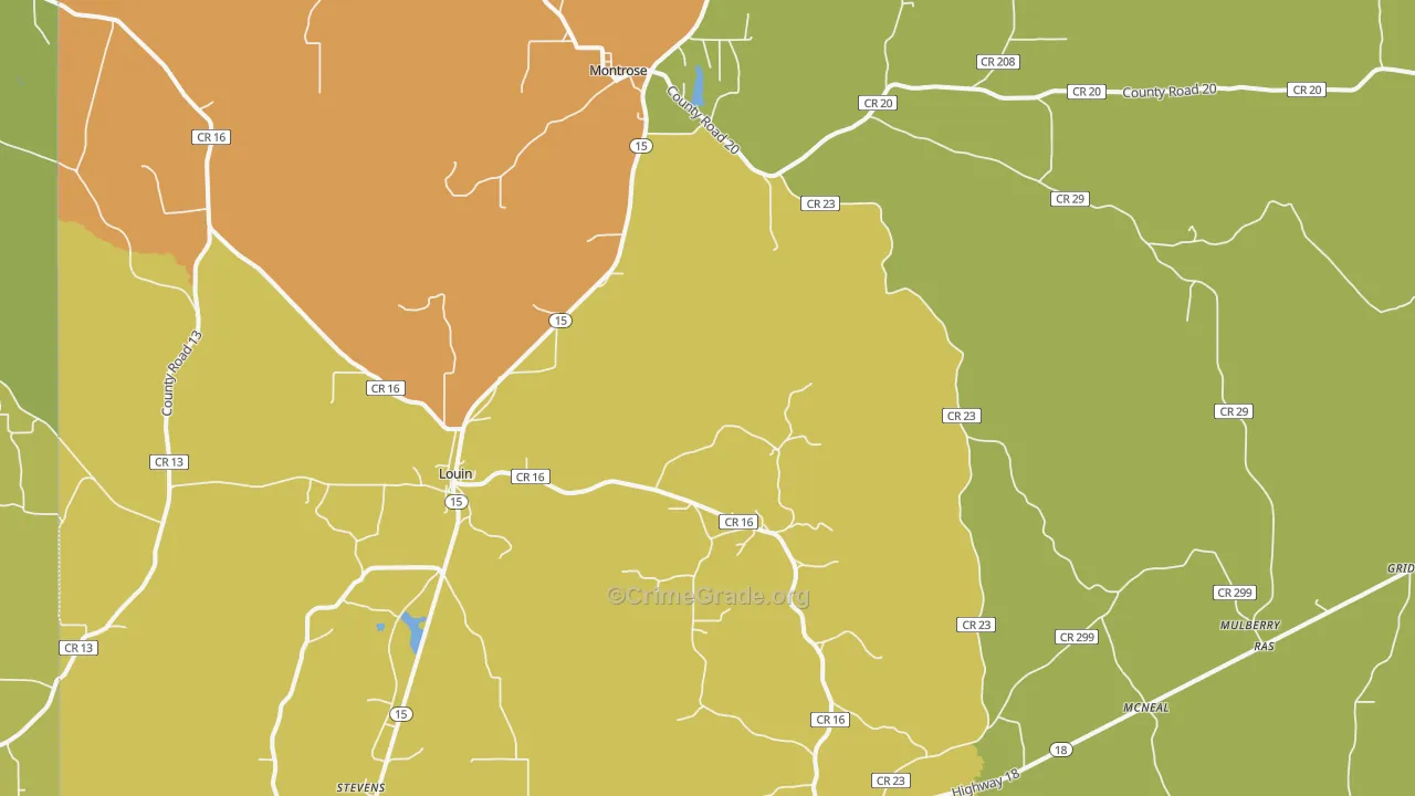 Louin, MS Map of Assault Rates