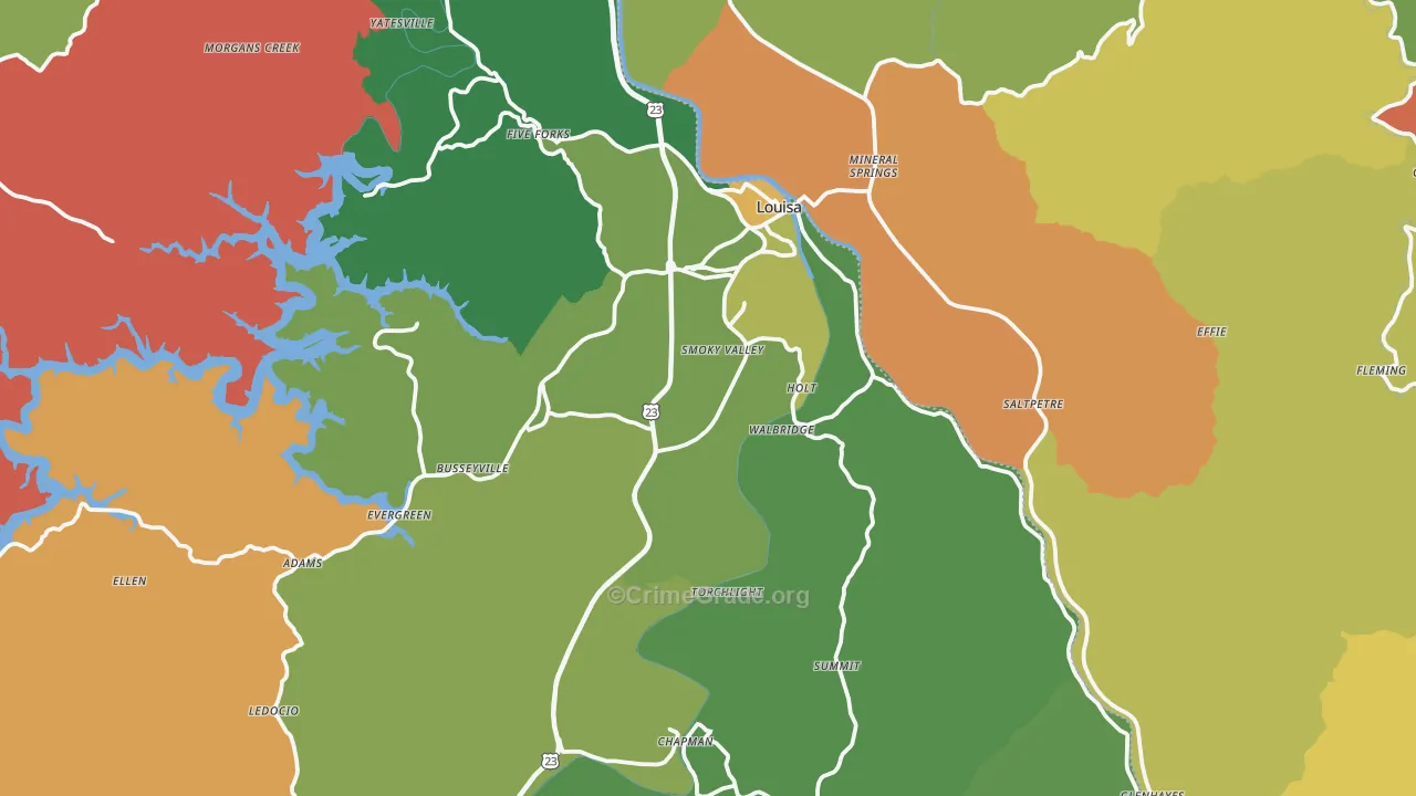 Louisa, KY Map of Assault Rates
