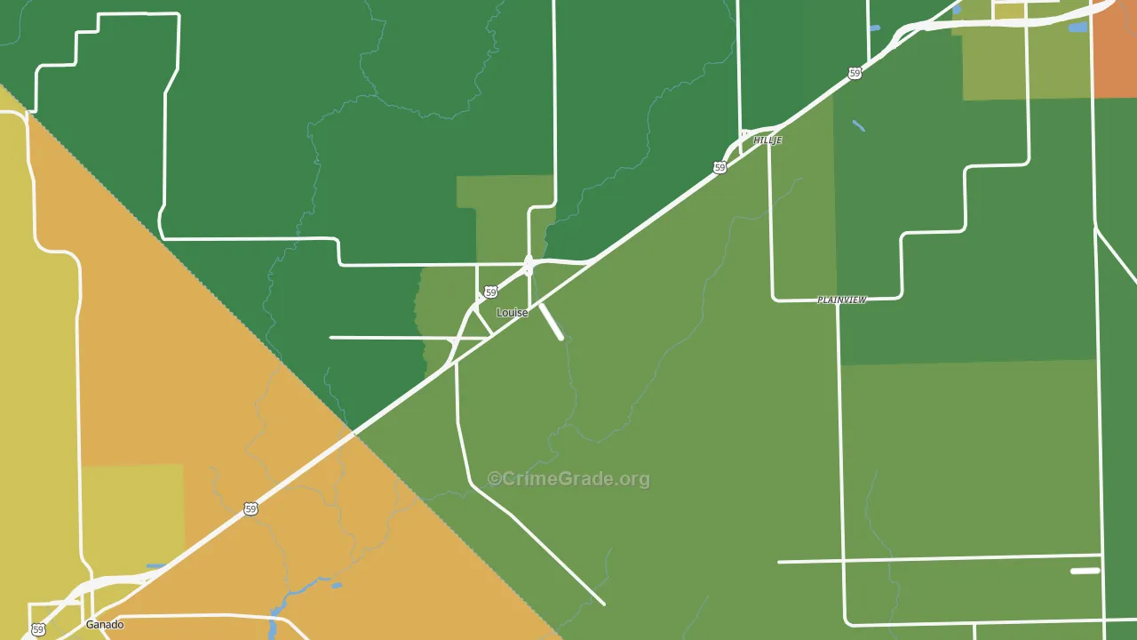 Louise, TX Map of Assault Rates