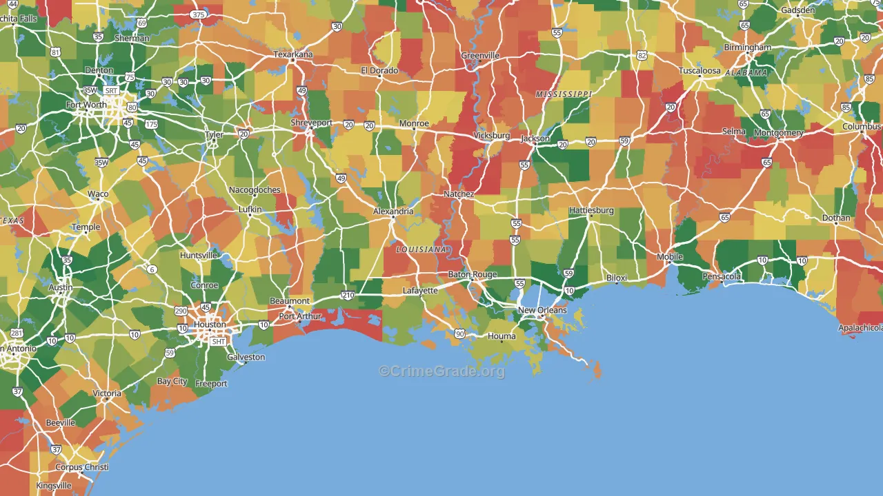 Louisiana Map of Assault Rates