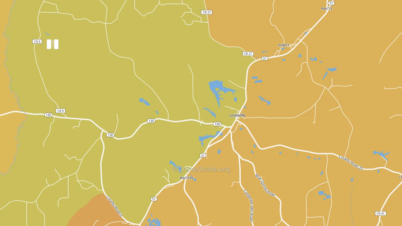 Louisville, AL Map of Assault Rates
