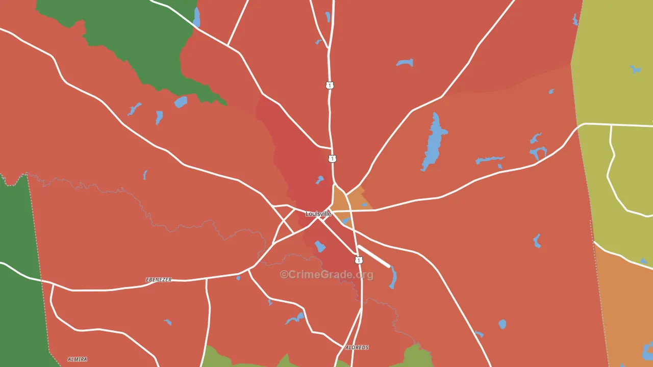 Louisville, GA Map of Assault Rates