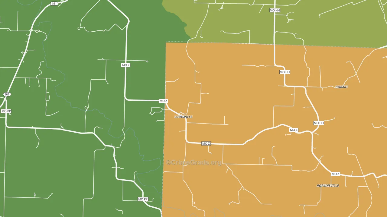 Louisville, MO Map of Assault Rates