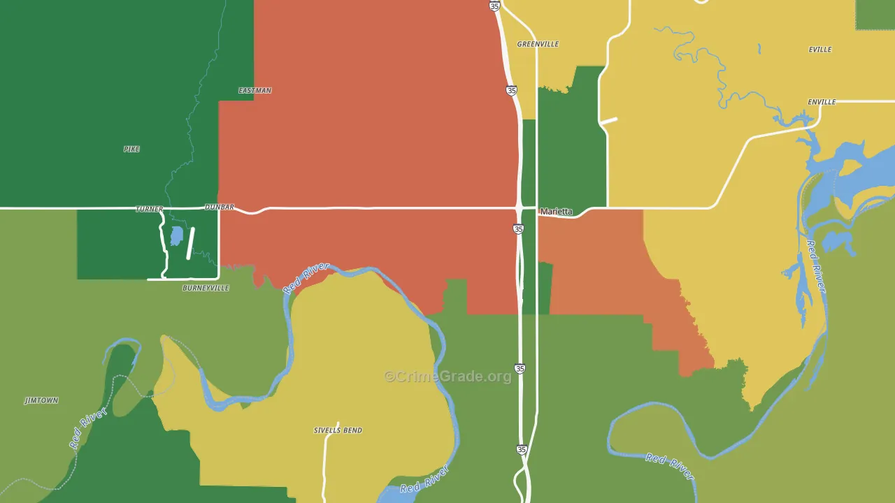 Love County, OK Map of Assault Rates
