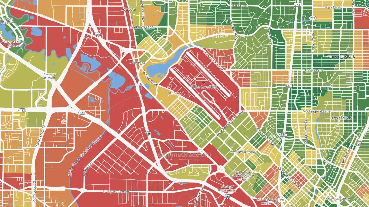 Love Field Area, Dallas, TX Map of Assault Rates