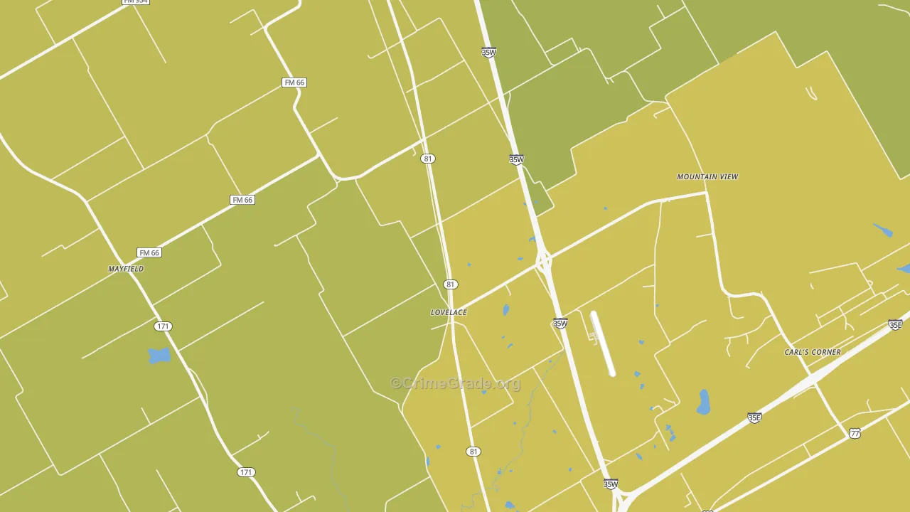 Lovelace, TX Map of Assault Rates