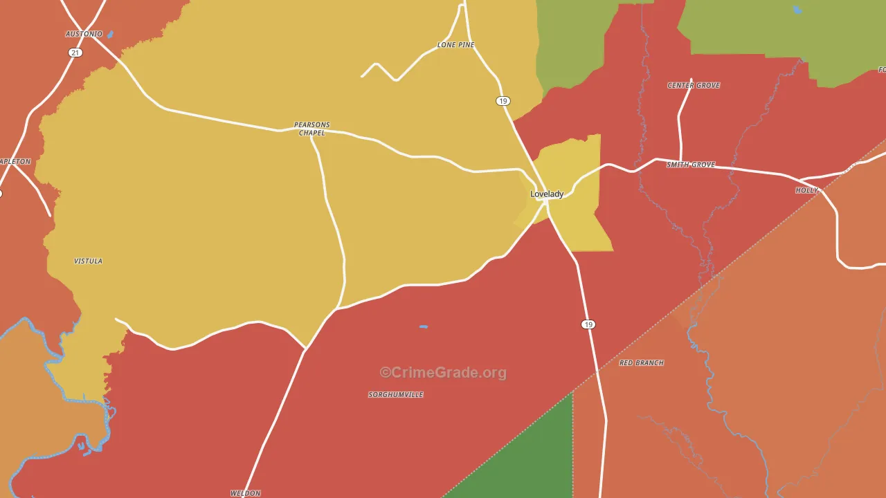 Lovelady, TX Map of Assault Rates