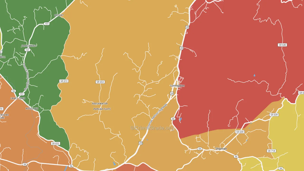 Lovingston, VA Map of Assault Rates