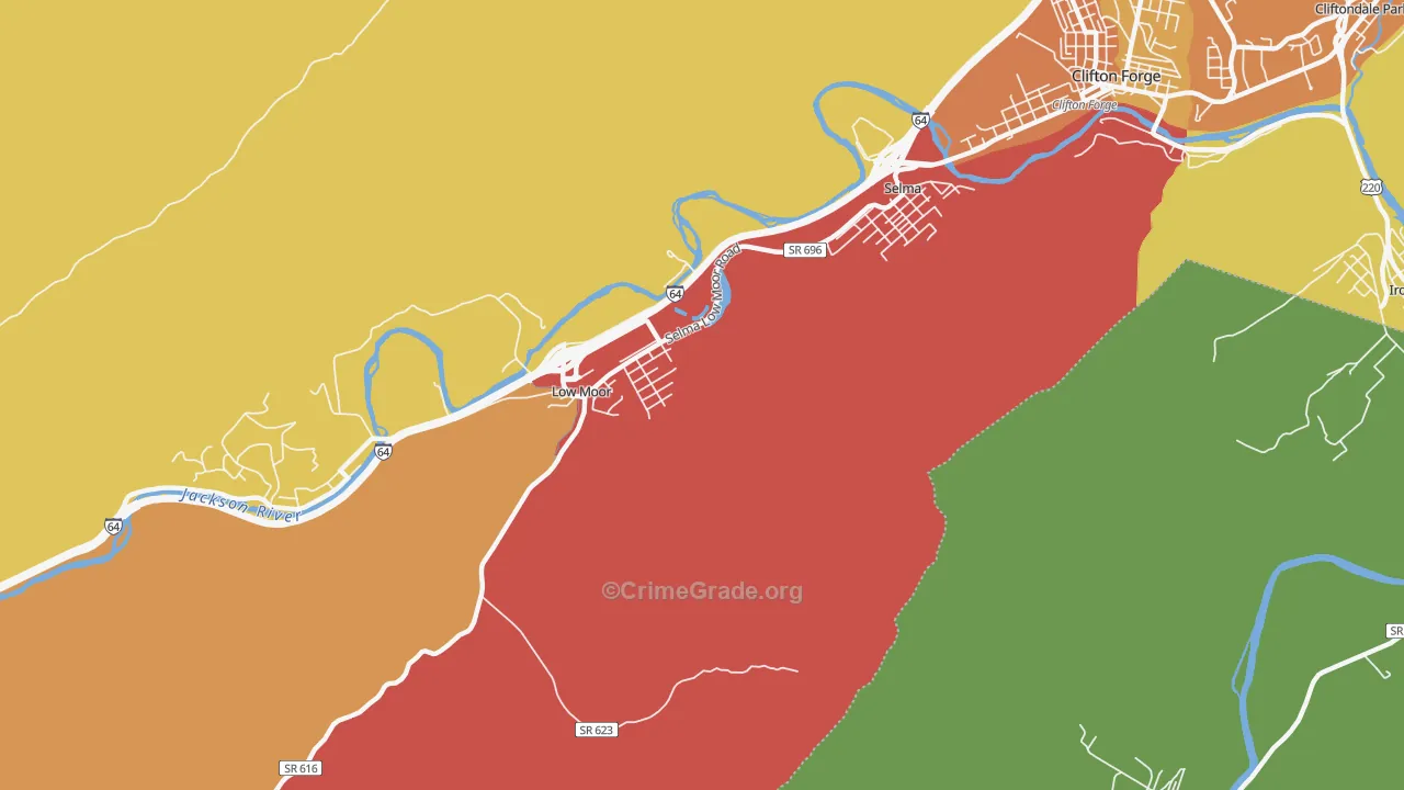 Low Moor, VA Map of Assault Rates
