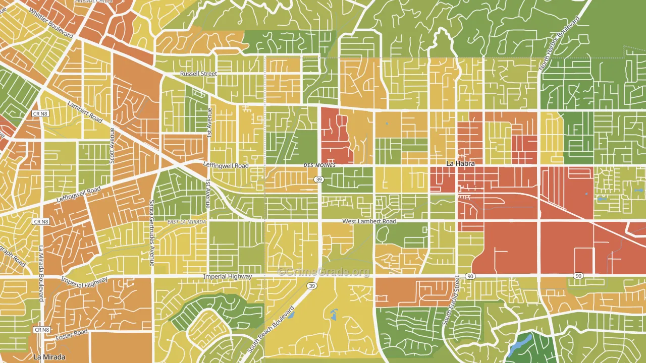 Lowell, La Habra, CA Map of Assault Rates