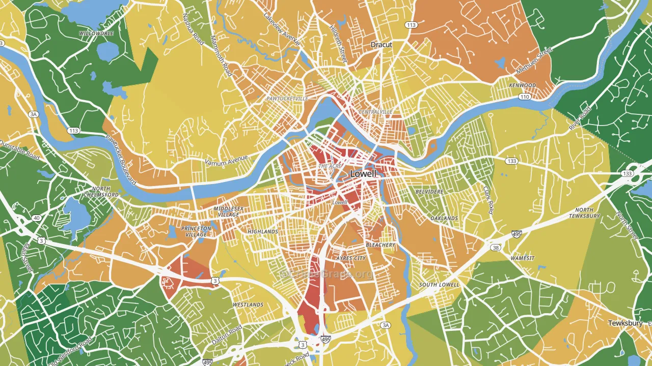 Lowell, MA Map of Assault Rates
