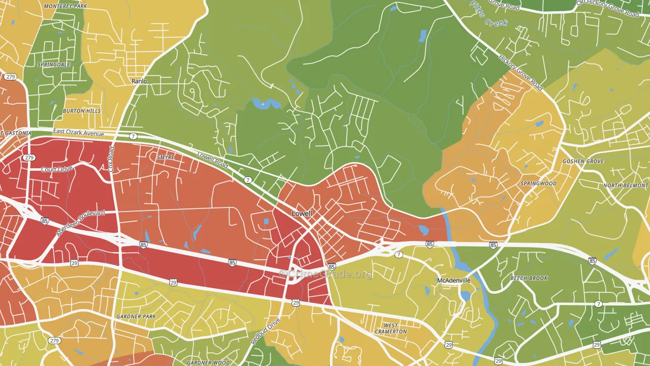 Lowell, NC Map of Assault Rates