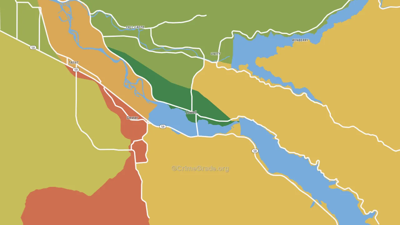 Lowell, OR Map of Assault Rates