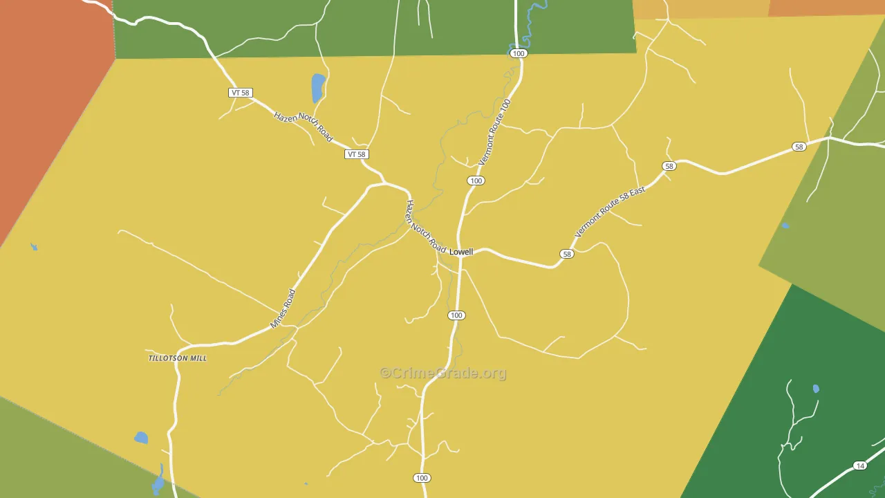 Lowell, VT Map of Assault Rates