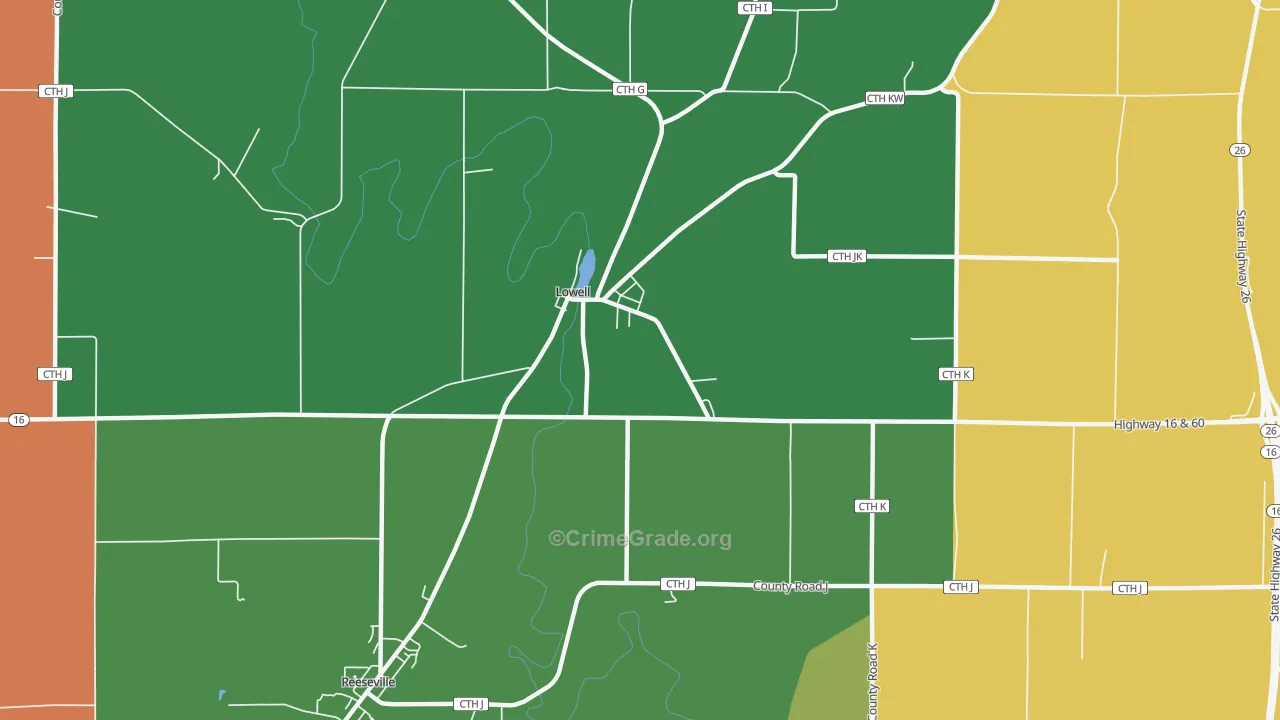 Lowell, WI Map of Assault Rates