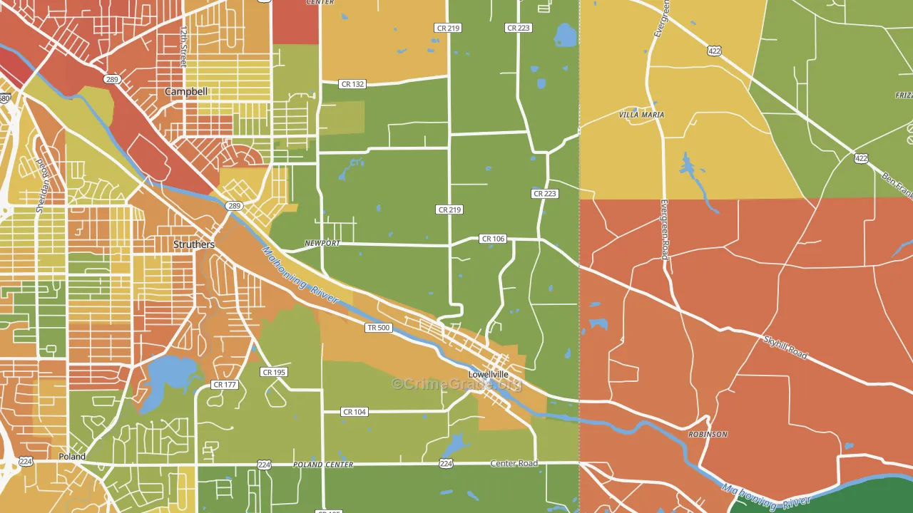 Lowellville, OH Map of Assault Rates