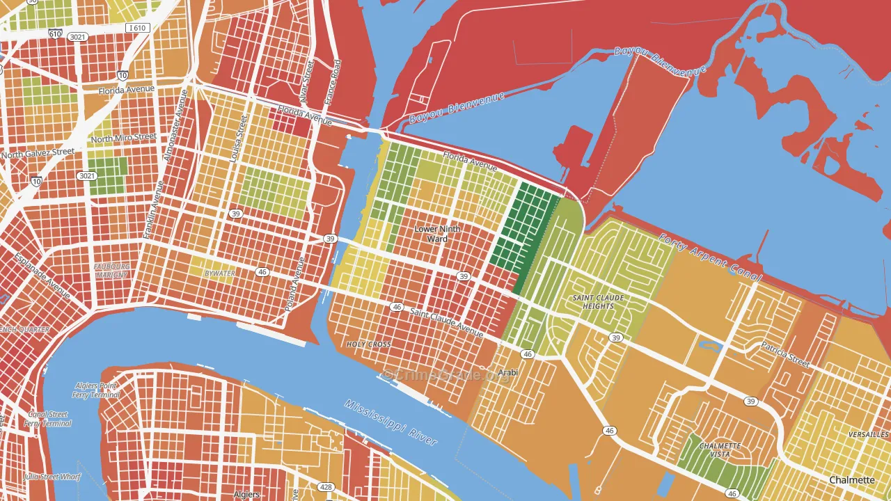 Lower 9th Ward, New Orleans, LA Map of Assault Rates