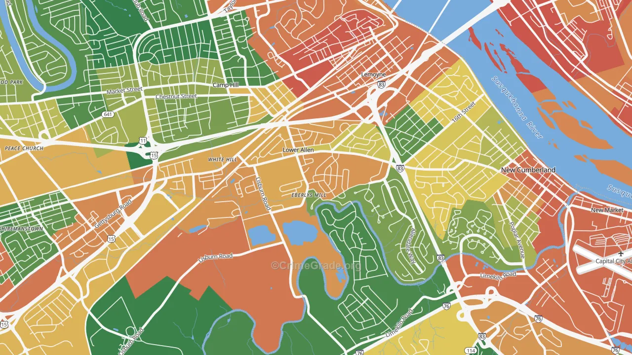 Lower Allen, PA Map of Assault Rates