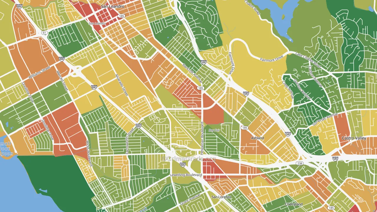Lower Bal, San Leandro, CA Map of Assault Rates
