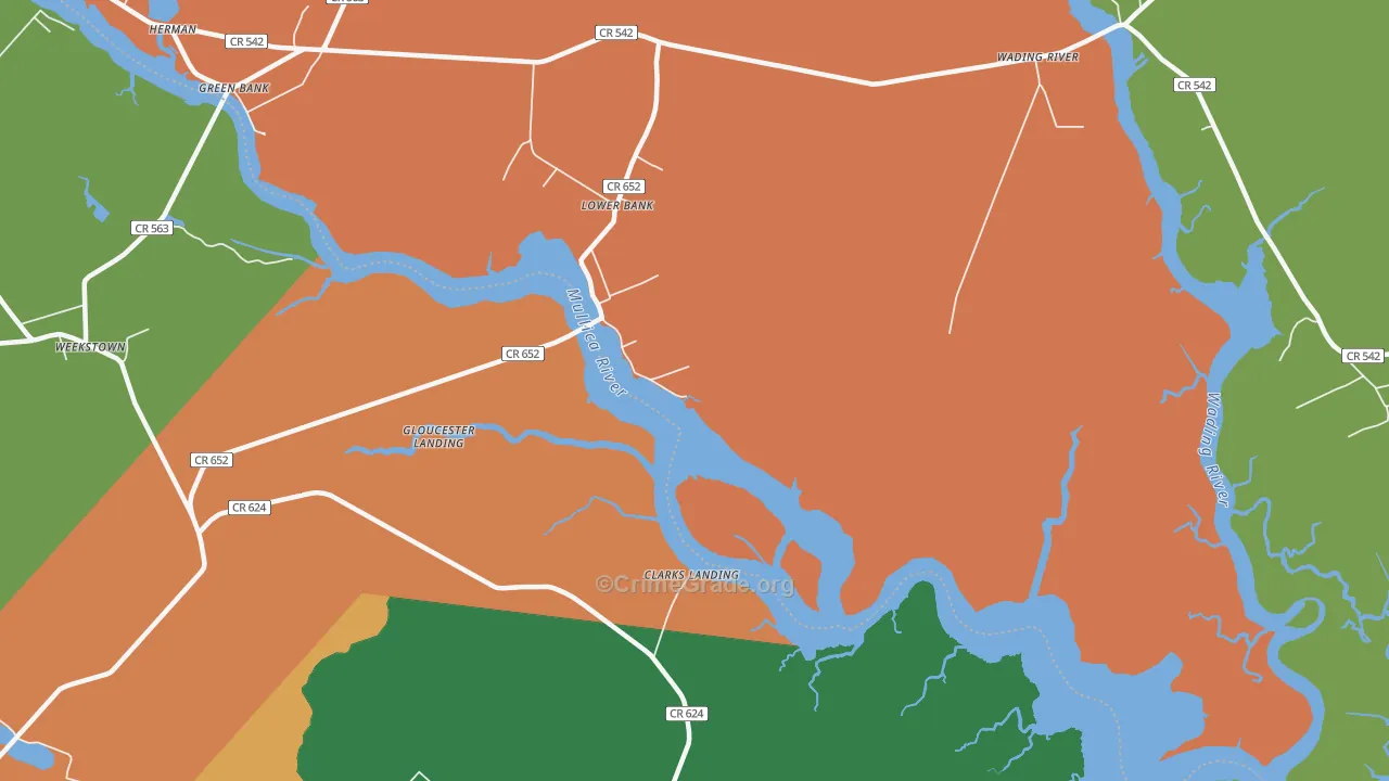 Lower Bank, NJ Map of Assault Rates